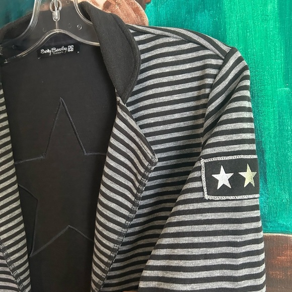 Gray Striped Boho Blazer with Star Detail Size 10 - Picture 5 of 16